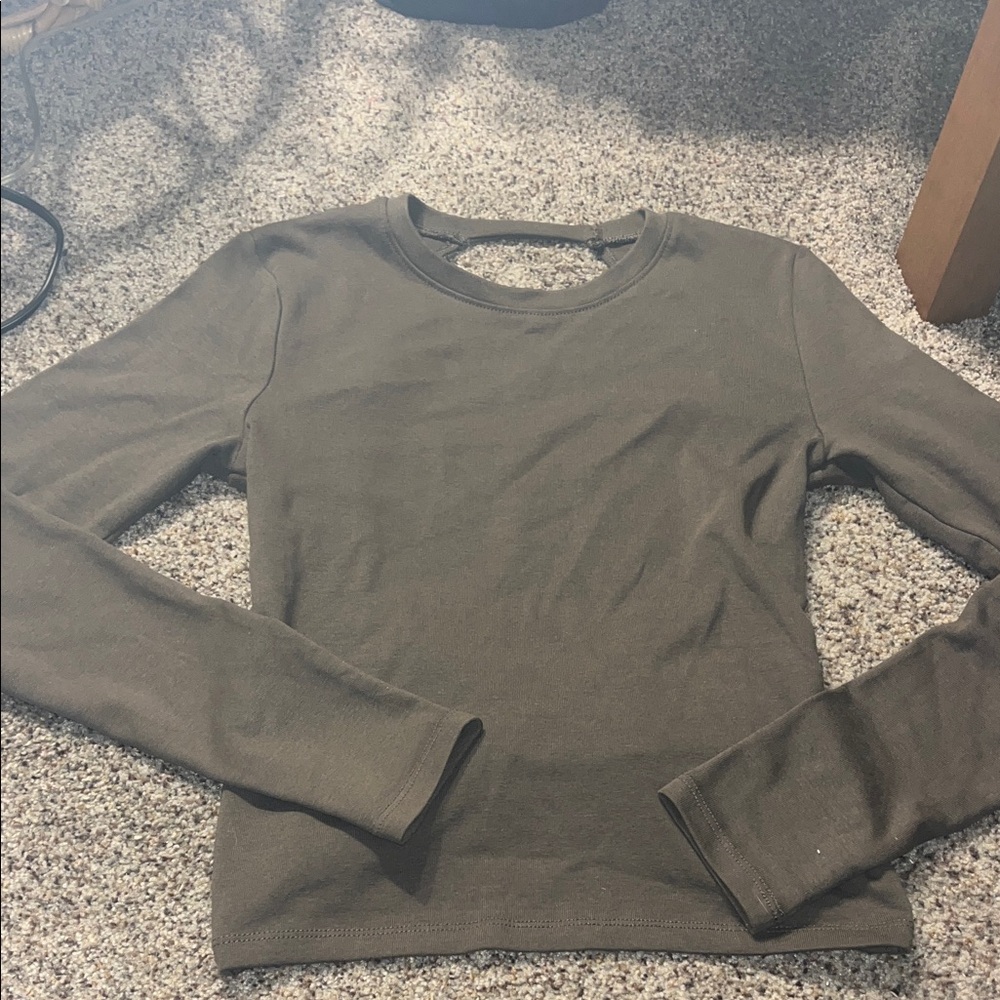 Zara Olive brown/grey Long Sleeve Tee open back top